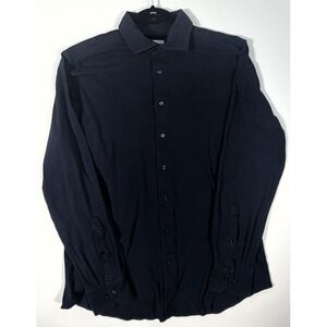 Emanuel Berg Mens L 16.5 Navy Modern Fit Stretch Cotton Button Shirt Poland